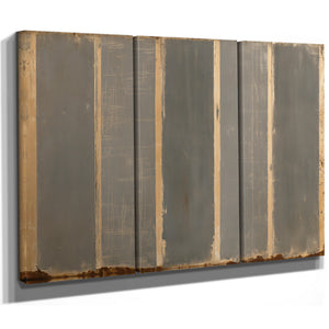 Gray Striped Weathered Abstract Panel Painting by Bella Frye