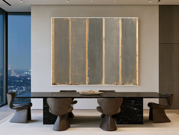 Gray And Tan Vertical Stripe Abstract Painting by Bella Frye