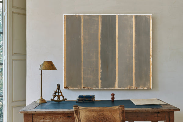 Gray And Tan Vertical Stripe Abstract Painting by Bella Frye