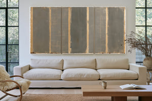 Gray And Tan Vertical Stripe Abstract Painting by Bella Frye