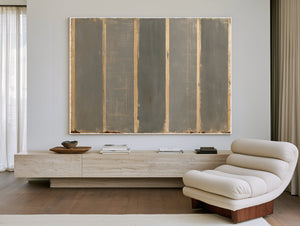 Gray And Tan Vertical Stripe Abstract Painting by Bella Frye