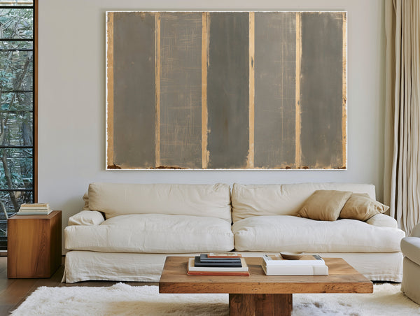 Gray And Tan Vertical Stripe Abstract Painting by Bella Frye