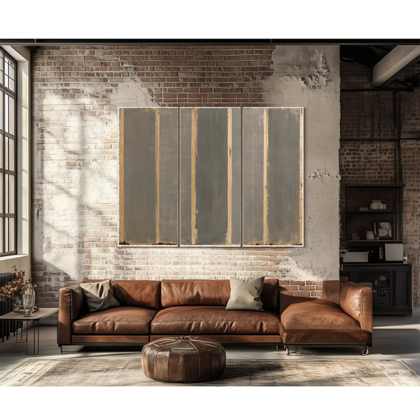 Gray And Tan Vertical Stripe Abstract Painting by Bella Frye