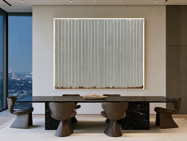 Gray Vertical Stripes On Aged Panel by Bella Frye