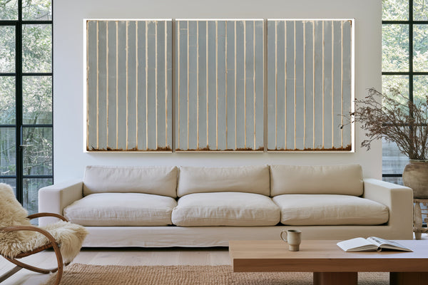 Gray Vertical Stripes On Aged Panel by Bella Frye