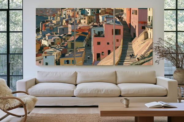 Hillside Village Stairway Warm Afternoon Light by Bella Frye