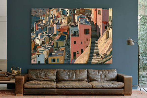 Hillside Village Stairway Warm Afternoon Light by Bella Frye