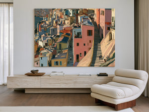 Hillside Village Stairway Warm Afternoon Light by Bella Frye