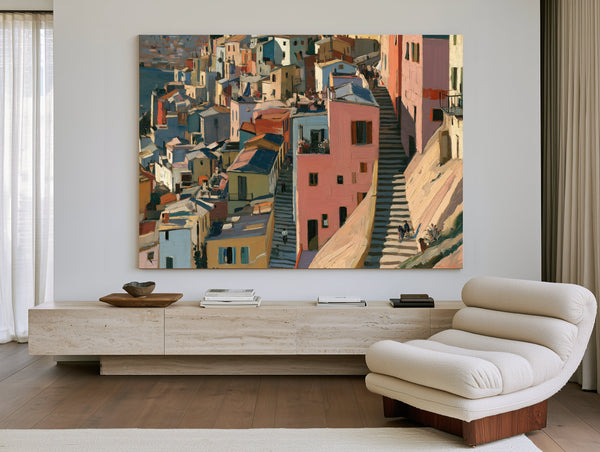 Hillside Village Stairway Warm Afternoon Light by Bella Frye