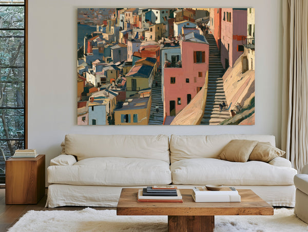 Hillside Village Stairway Warm Afternoon Light by Bella Frye