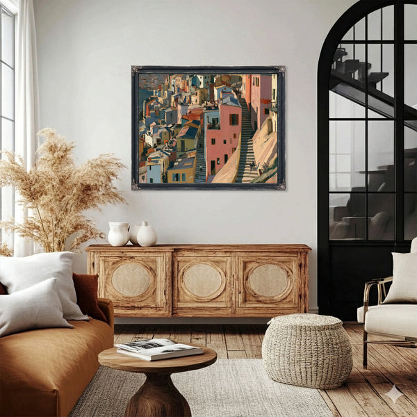 Hillside Village Stairway Warm Afternoon Light by Bella Frye