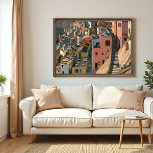 Hillside Village Stairway Warm Afternoon Light by Bella Frye