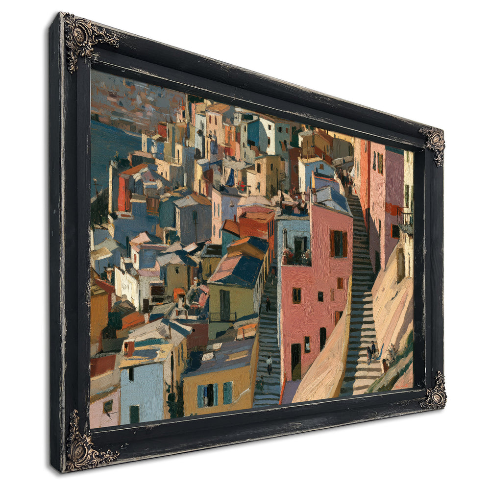 Hillside Village Stairway Warm Afternoon Light by Bella Frye