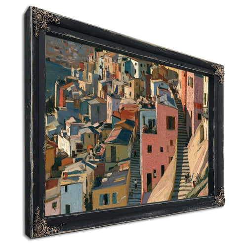 Hillside Village Stairway Warm Afternoon Light by Bella Frye