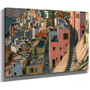 Hillside Village Stairway Warm Afternoon Light by Bella Frye