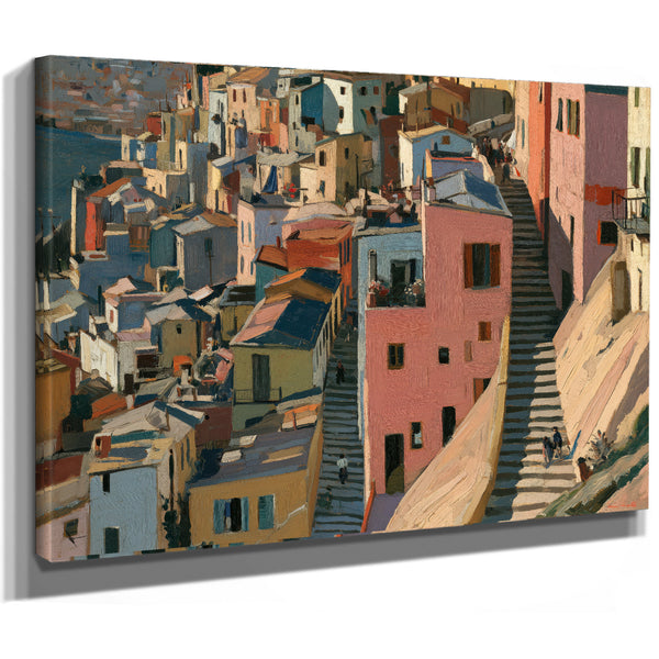 Hillside Village Stairway Warm Afternoon Light by Bella Frye