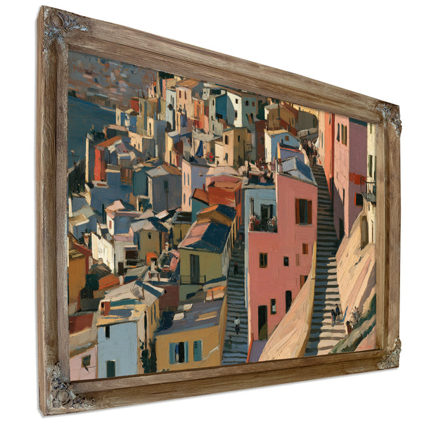 Hillside Village Stairway Warm Afternoon Light by Bella Frye