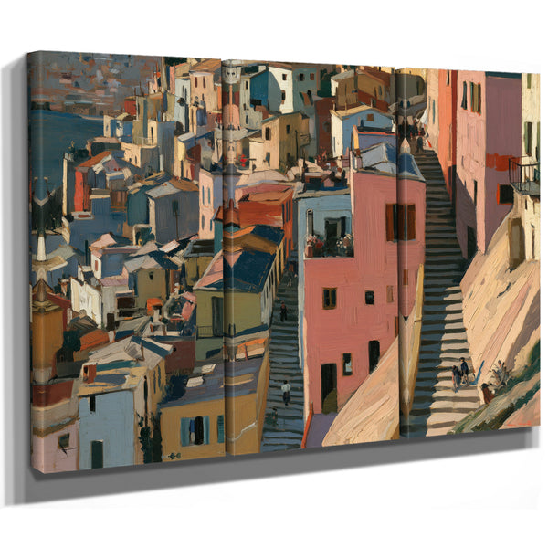 Hillside Village Stairway Warm Afternoon Light by Bella Frye