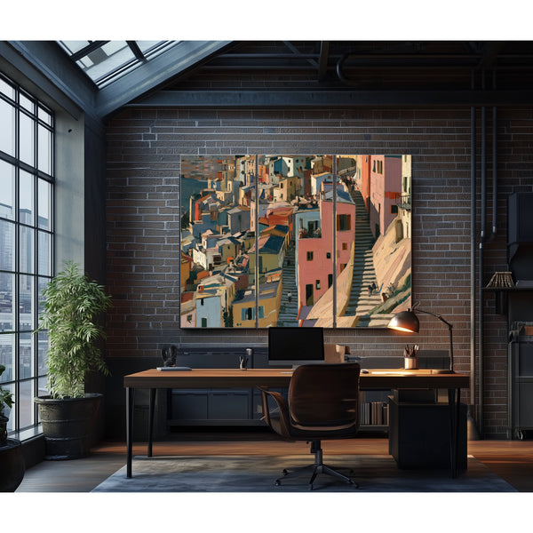 Hillside Village Stairway Warm Afternoon Light by Bella Frye