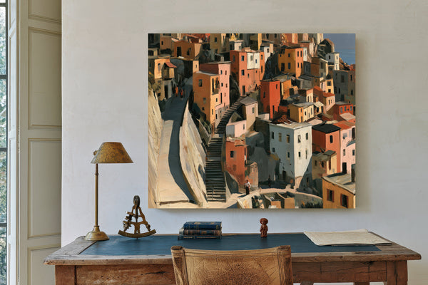 Hillside Village Stairways Warm Afternoon Light by Bella Frye