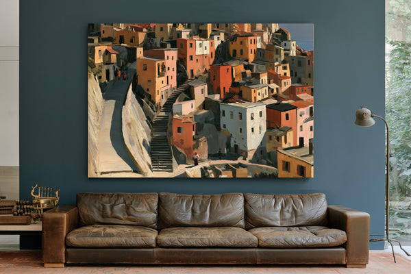 Hillside Village Stairways Warm Afternoon Light by Bella Frye