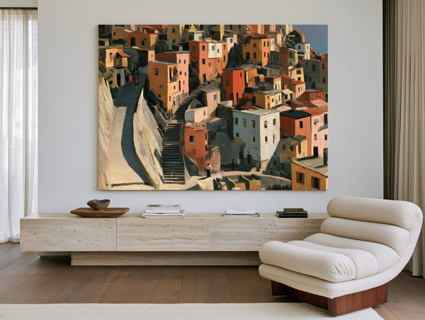 Hillside Village Stairways Warm Afternoon Light by Bella Frye