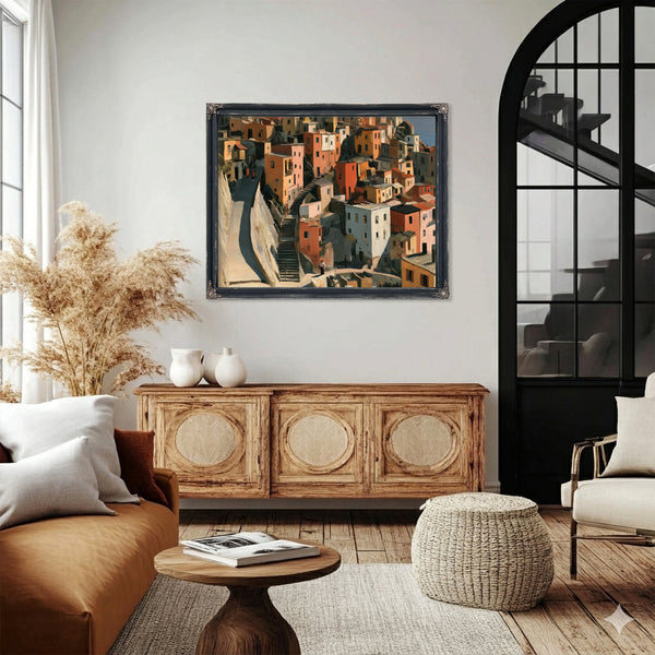 Hillside Village Stairways Warm Afternoon Light by Bella Frye