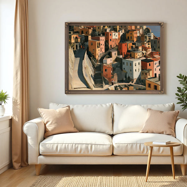 Hillside Village Stairways Warm Afternoon Light by Bella Frye