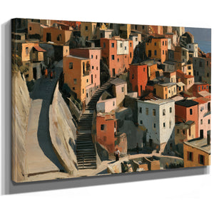 Hillside Village Stairways Warm Afternoon Light by Bella Frye