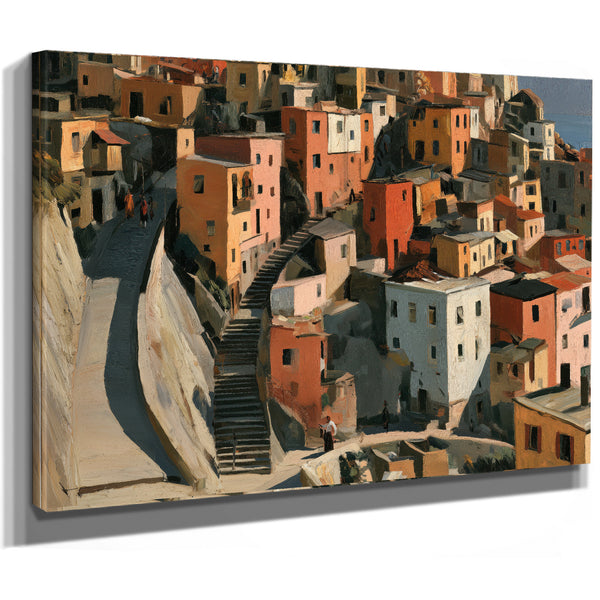 Hillside Village Stairways Warm Afternoon Light by Bella Frye