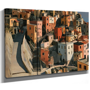 Hillside Village Stairways Warm Afternoon Light by Bella Frye