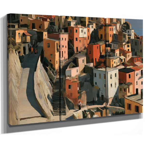 Hillside Village Stairways Warm Afternoon Light by Bella Frye