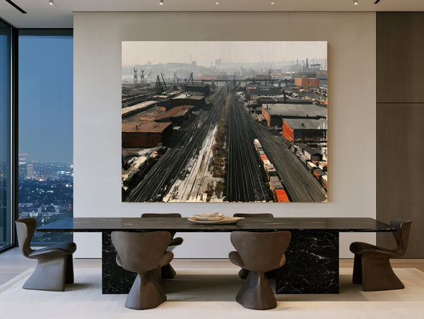 Industrial Rail Yard Aerial Hazy Morning by Bella Frye