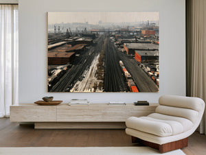 Industrial Rail Yard Aerial Hazy Morning by Bella Frye