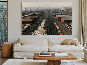 Industrial Rail Yard Aerial Hazy Morning by Bella Frye