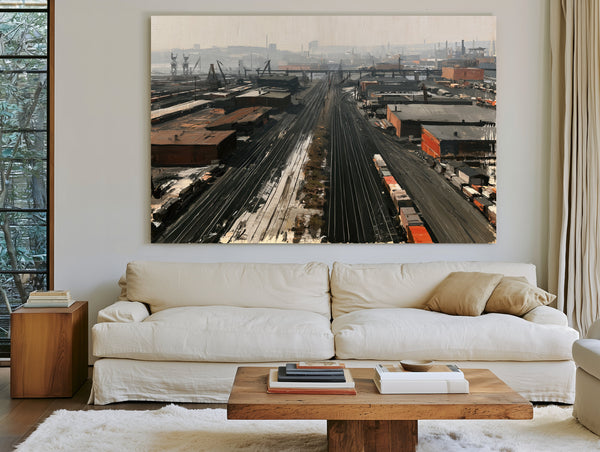 Industrial Rail Yard Aerial Hazy Morning by Bella Frye