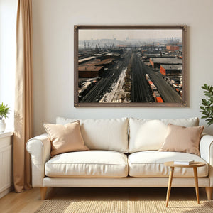 Industrial Rail Yard Aerial Hazy Morning by Bella Frye