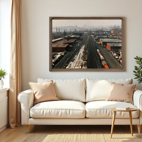 Industrial Rail Yard Aerial Hazy Morning by Bella Frye