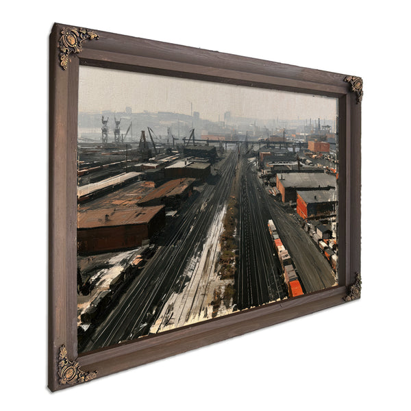 Industrial Rail Yard Aerial Hazy Morning by Bella Frye