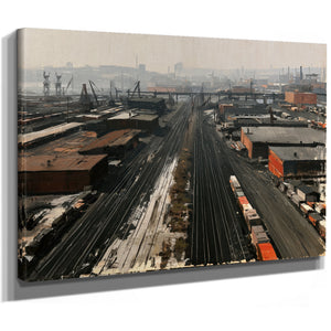 Industrial Rail Yard Aerial Hazy Morning by Bella Frye