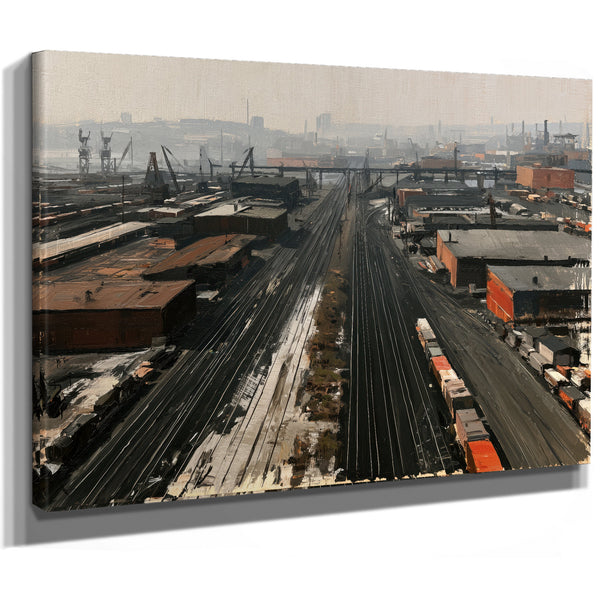 Industrial Rail Yard Aerial Hazy Morning by Bella Frye