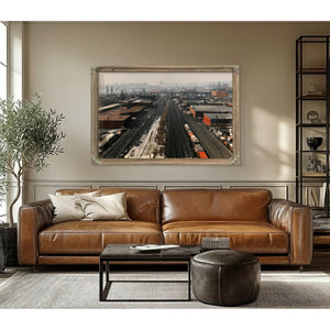 Industrial Rail Yard Aerial Hazy Morning by Bella Frye