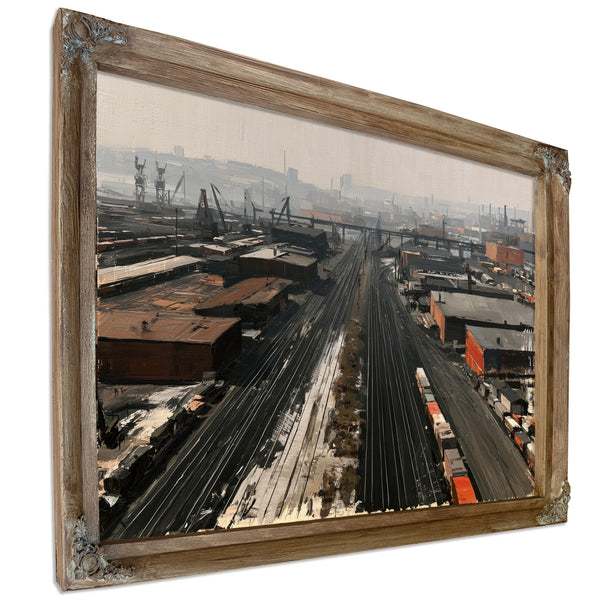 Industrial Rail Yard Aerial Hazy Morning by Bella Frye
