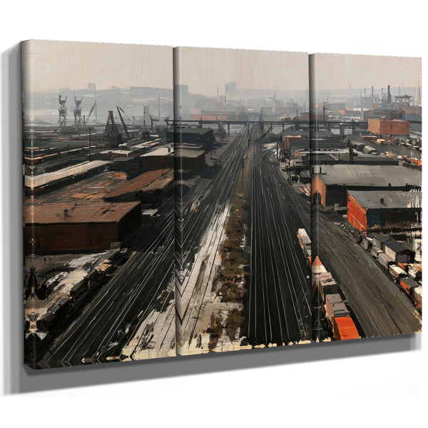 Industrial Rail Yard Aerial Hazy Morning by Bella Frye
