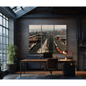 Industrial Rail Yard Aerial Hazy Morning by Bella Frye