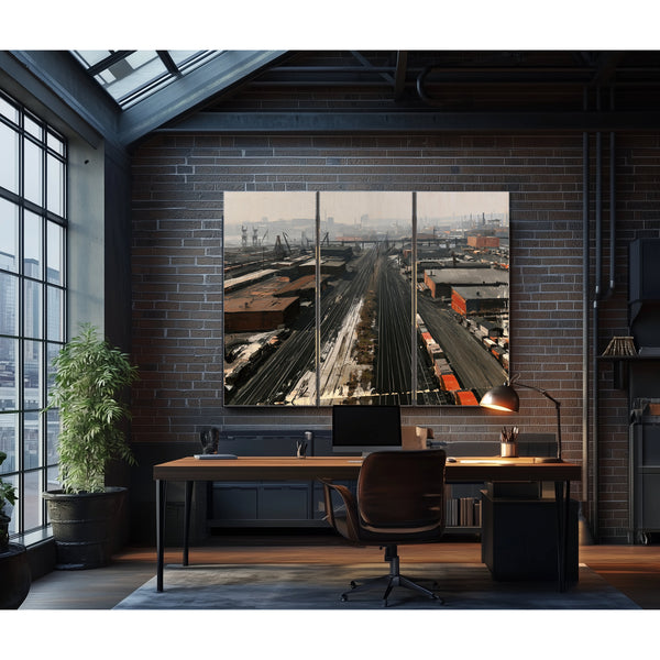Industrial Rail Yard Aerial Hazy Morning by Bella Frye