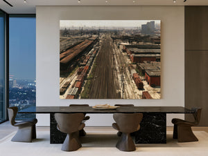 Industrial Rail Yard Hazy Afternoon View by Bella Frye