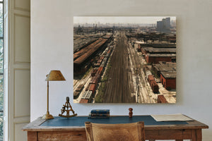 Industrial Rail Yard Hazy Afternoon View by Bella Frye