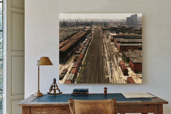 Industrial Rail Yard Hazy Afternoon View by Bella Frye