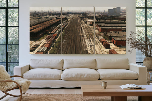 Industrial Rail Yard Hazy Afternoon View by Bella Frye